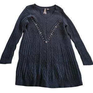Navy Blue Ribbed Sweater Dress with Stud Detail Long Sleeve SizeX- fits like med